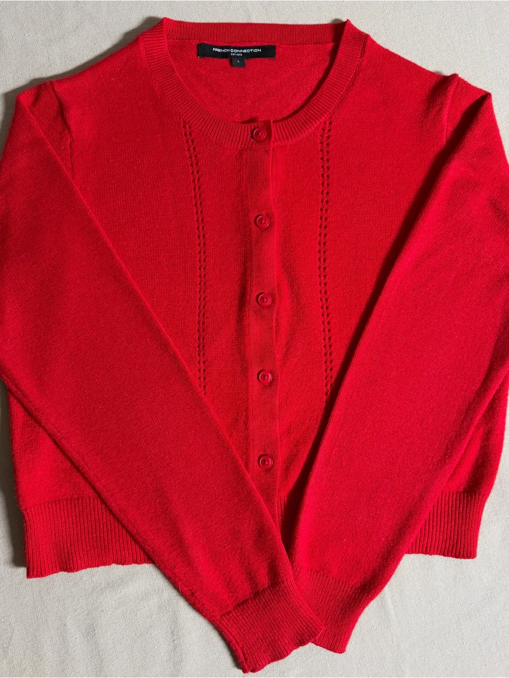French Connection Bright Red Button-Front Cardigan